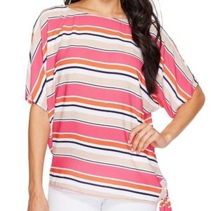 MICHAEL KORS Madison Electric Stripe Front Side Tie Short Sleeve Top